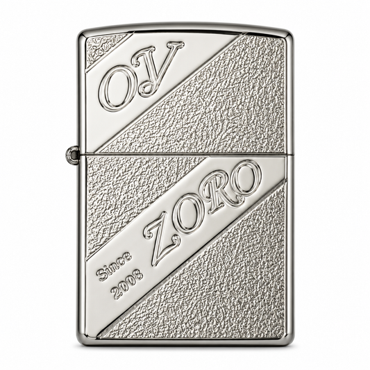 Zorro Silver Flip Lid Lighter Gift Box Set with 16ML Fluid Refill