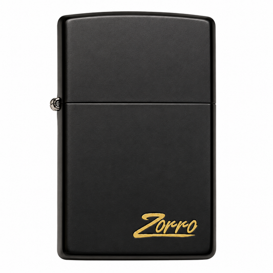 Zorro Lighter Fluid Refill Flip Lid Gold Grafitti Design