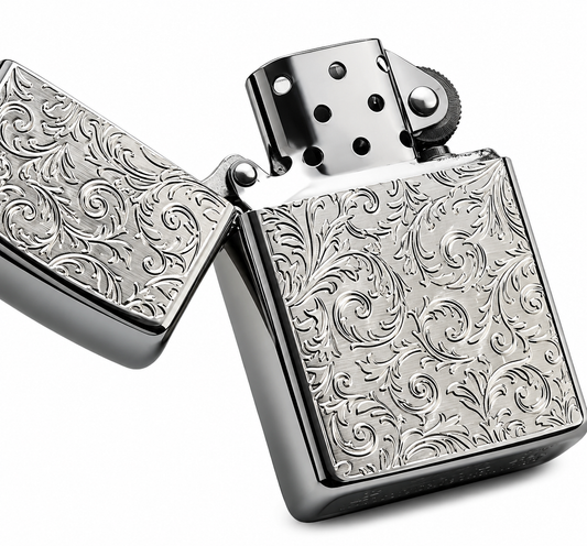 Zorro Intricate Leaf Design Flip Lid Lighter Gift Box Set with 16ML Fluid Refill