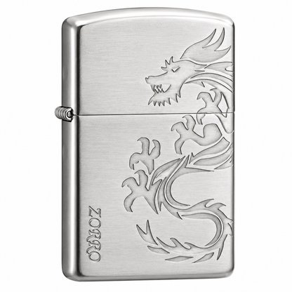 Zorro Dragon Design Flip Lid Lighter Gift Box Set with 16ML Fluid Refill