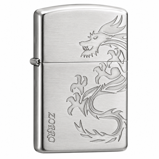 Zorro Dragon Design Flip Lid Lighter Gift Box Set with 16ML Fluid Refill
