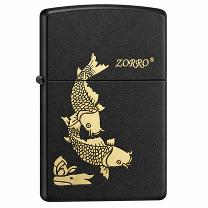 Zorro Koi Fish Design Flip Lid Lighter Gift Box Set with 16ML Fluid Refill
