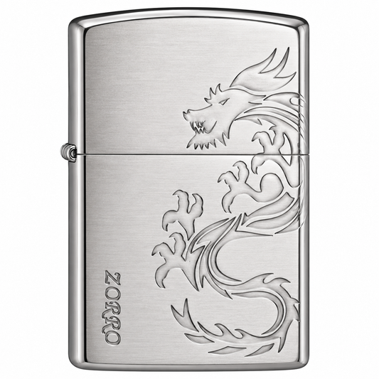 Zorro Dragon Flip Lid Lighter Gift Box Set with 16ML Fluid Refill