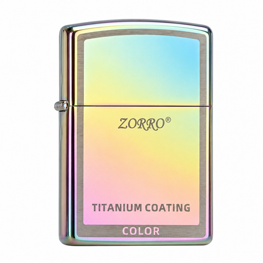 Zorro Titanium Colourful Flip Lid Lighter Gift Box Set with 16ML Fluid Refill