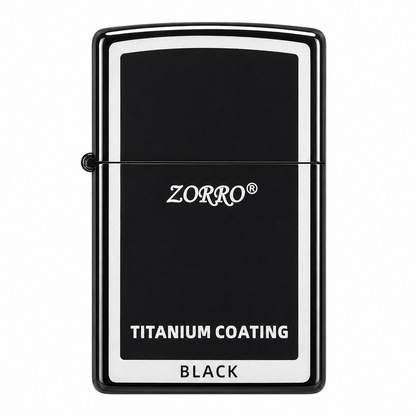 Zorro Lighter Fluid Refill Flip Lid Black Titanium Design