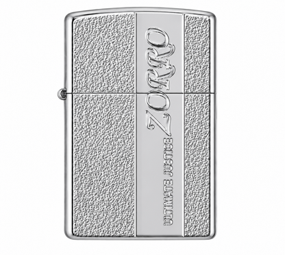 Zorro Silver Granite Flip Lid Lighter Gift Box Set with 16ML Fluid Refill