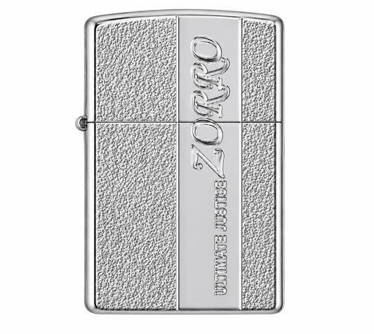 Zorro Silver Granite Flip Lid Lighter Gift Box Set with 16ML Fluid Refill