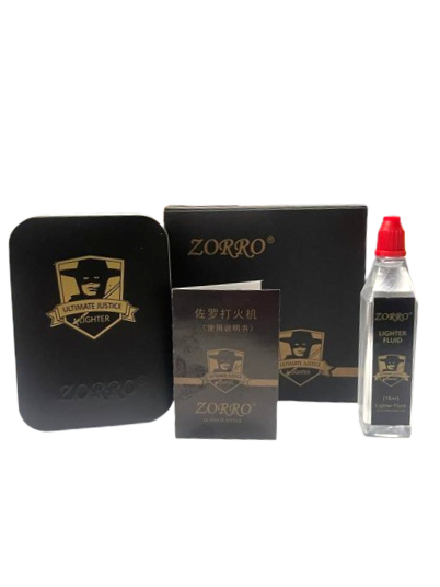 Zorro Lighter Fluid Refill Flip Lid Black Titanium Design