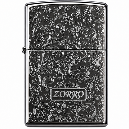 Zorro Flower Design Flip Lid Lighter Gift Set with 16ML Fluid Refill