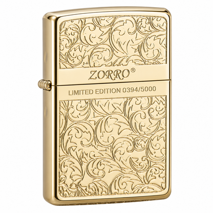 Zorro Gold Leaf Flip Lid Lighter Gift Box Set with 16ML Fluid Refill