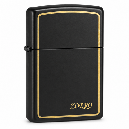 Zorro Gold Stripes Flip Lid Lighter Gift Box Set with 16ML Fluid Refill