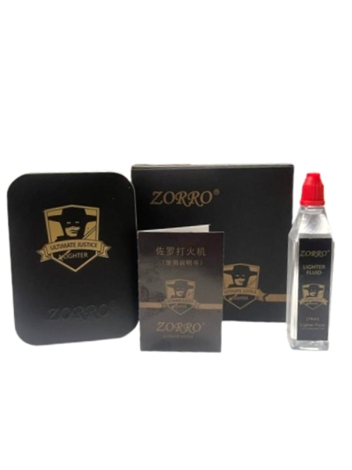 Zorro Lighter Fluid Refill Flip Lid Blue Design