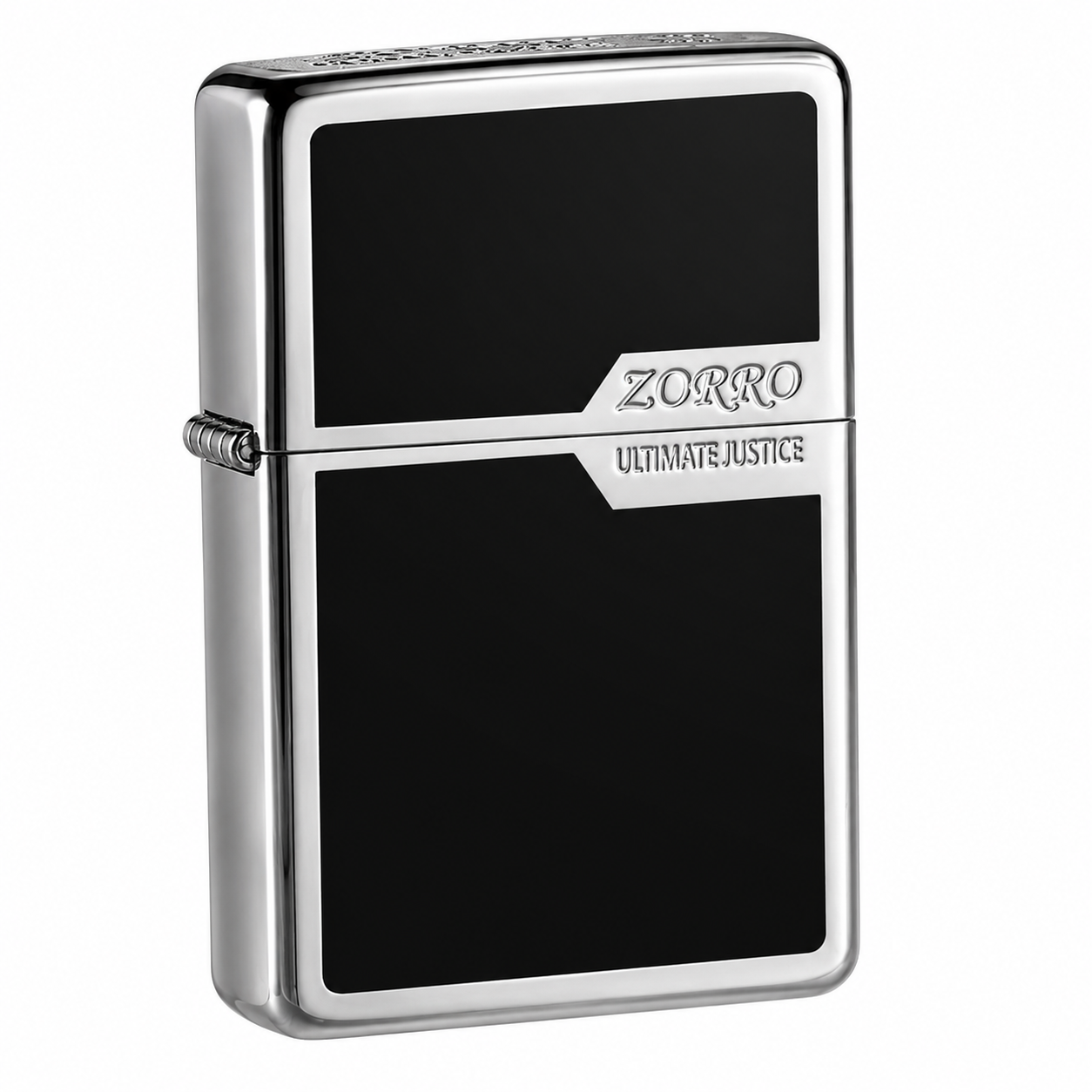 Zorro Black & Silver Flip Lid Lighter Gift Box Set with 16ML Fluid Refill