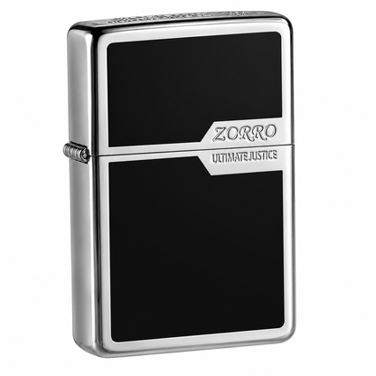 Zorro Black & Silver Flip Lid Lighter Gift Box Set with 16ML Fluid Refill