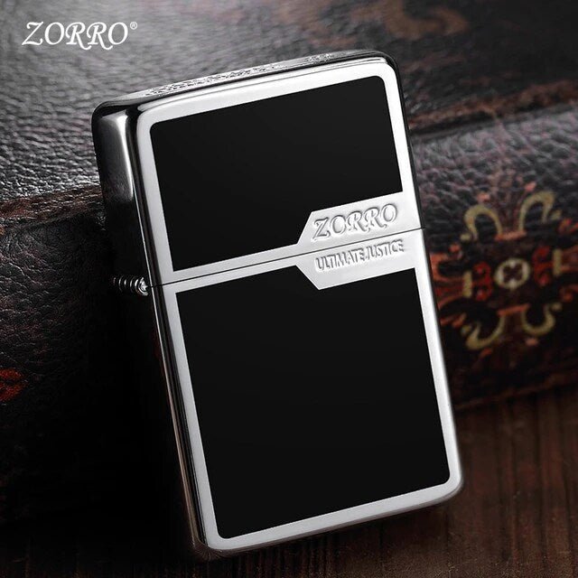 Zorro Lighter Fluid Refill Flip Lid Black And Silver Design - Zorro Lighters