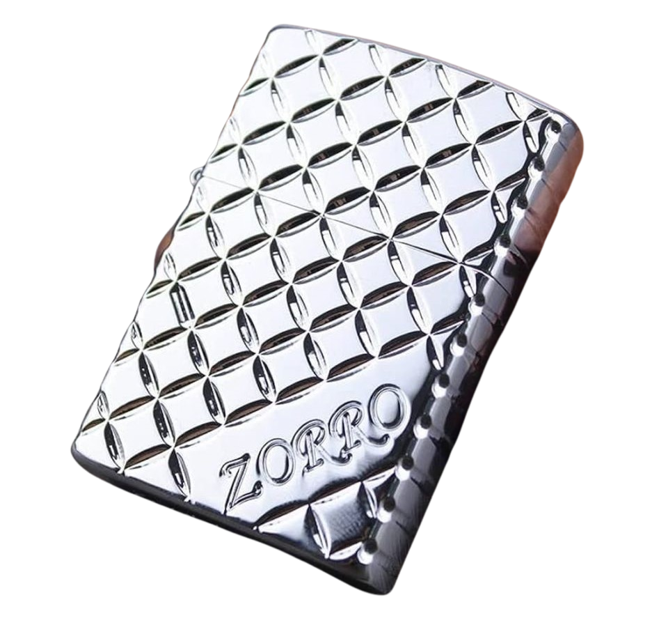 Zorro Lighter Fluid Refill Flip Lid Silver Check Design