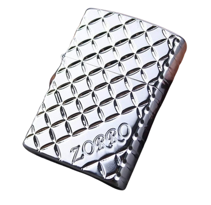 Zorro Lighter Fluid Refill Flip Lid Silver Check Design