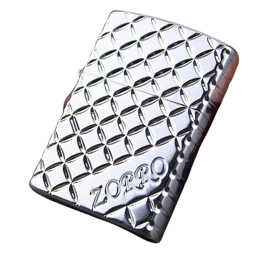 Zorro Lighter Fluid Refill Flip Lid Silver Check Design