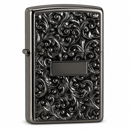Zorro Spinning Flower Silver Flip Lid Lighter Gift Box Set with 16ML Fluid Refill