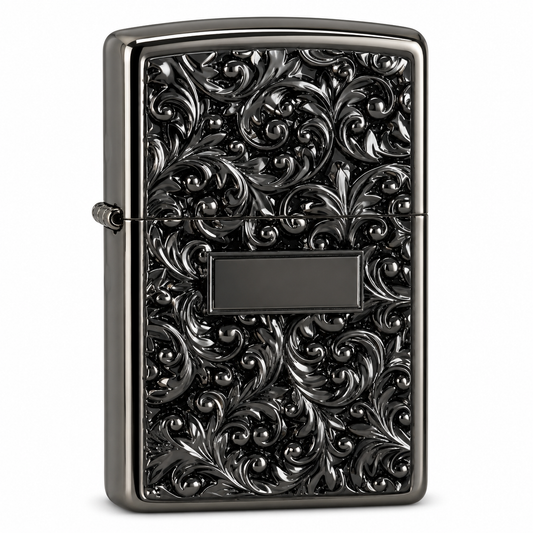 Zorro Spinning Flower Silver Flip Lid Lighter Gift Box Set with 16ML Fluid Refill