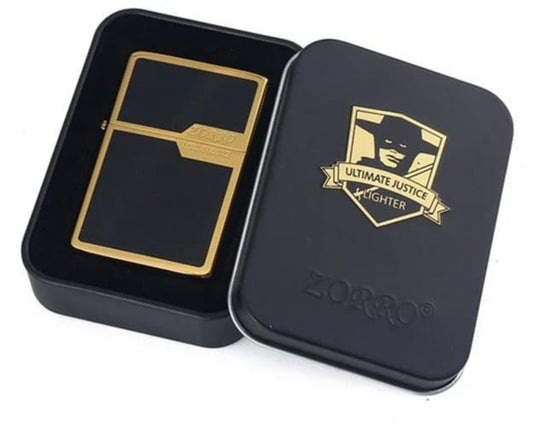 Zorro Lighter Fluid Refill Flip Lid Gold And Black Design - Zorro Lighters