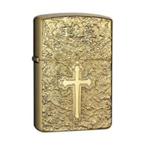 Zorro Lighter Fluid Refill Flip Lid Gold Cross and Chain Design - Zorro Lighters