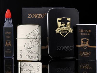 Zorro Lighter Fluid Refill Flip Lid Dragon - Zorro